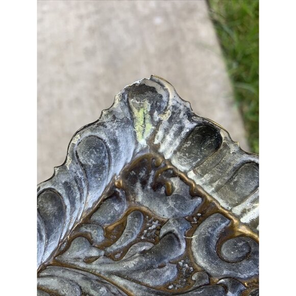 Ornate Repousse Brass Tray Baroque-Style Design Engraved Bird Motif - Picture 6 of 9